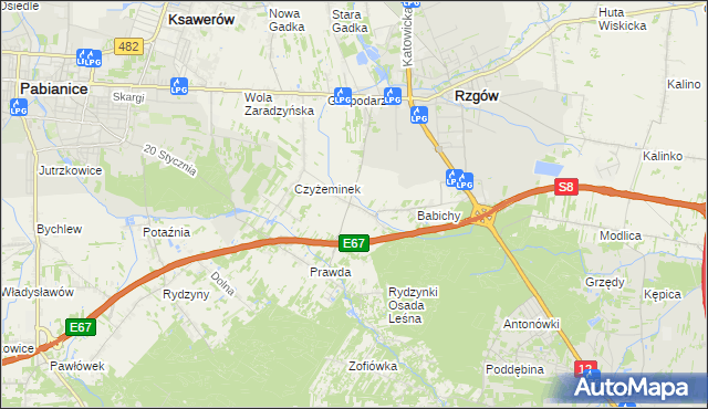 mapa Guzew gmina Rzgów, Guzew gmina Rzgów na mapie Targeo