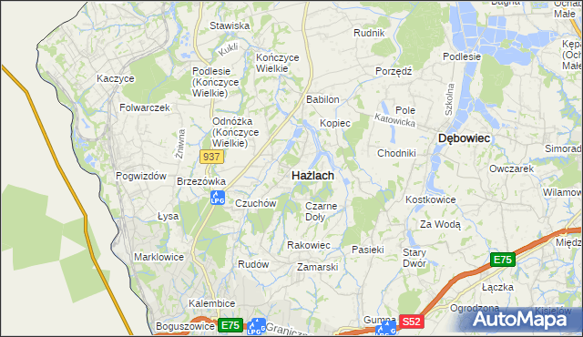 mapa Hażlach, Hażlach na mapie Targeo