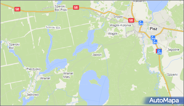 mapa Jabłoń gmina Pisz, Jabłoń gmina Pisz na mapie Targeo
