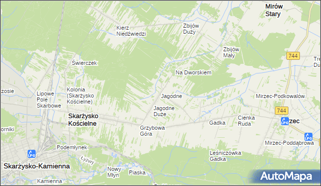 mapa Jagodne gmina Mirzec, Jagodne gmina Mirzec na mapie Targeo