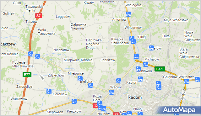 mapa Janiszew gmina Zakrzew, Janiszew gmina Zakrzew na mapie Targeo