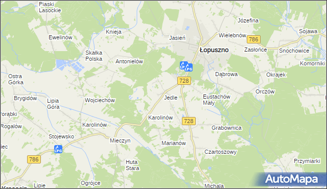 mapa Jedle gmina Łopuszno, Jedle gmina Łopuszno na mapie Targeo