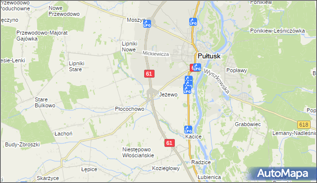 mapa Jeżewo gmina Pułtusk, Jeżewo gmina Pułtusk na mapie Targeo