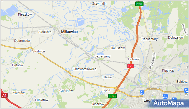 mapa Jezierzany gmina Miłkowice, Jezierzany gmina Miłkowice na mapie Targeo