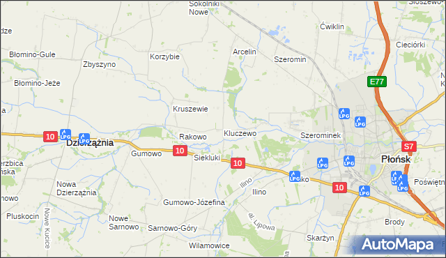 mapa Kluczewo gmina Płońsk, Kluczewo gmina Płońsk na mapie Targeo