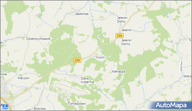 mapa Kocin gmina Żagań, Kocin gmina Żagań na mapie Targeo