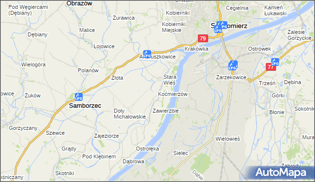 mapa Koćmierzów, Koćmierzów na mapie Targeo