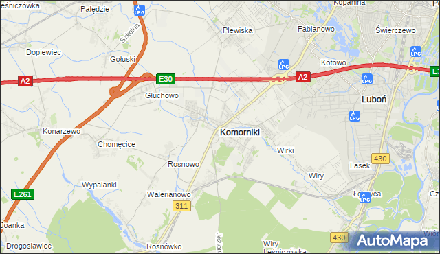 mapa Komorniki powiat poznański, Komorniki powiat poznański na mapie Targeo