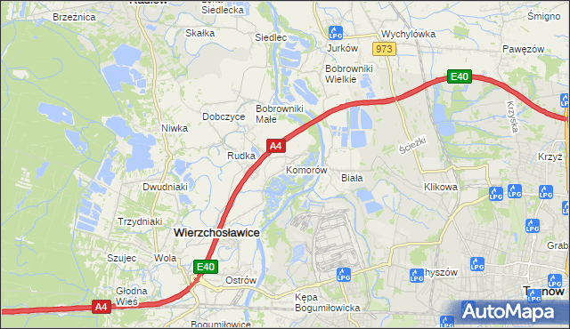 mapa Komorów gmina Wierzchosławice, Komorów gmina Wierzchosławice na mapie Targeo