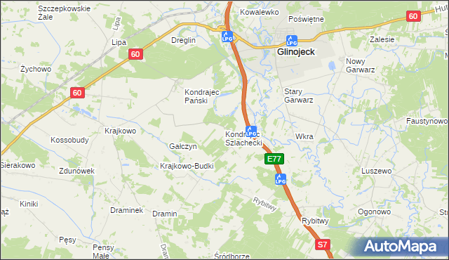 mapa Kondrajec Szlachecki, Kondrajec Szlachecki na mapie Targeo