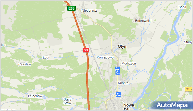 mapa Konradowo gmina Otyń, Konradowo gmina Otyń na mapie Targeo