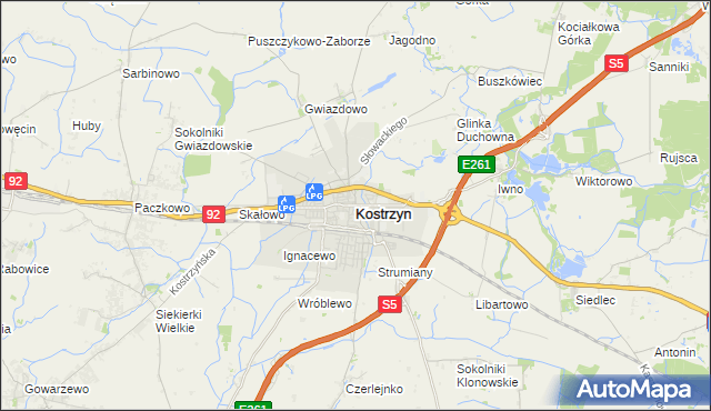mapa Kostrzyn powiat poznański, Kostrzyn powiat poznański na mapie Targeo