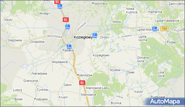 mapa Koziegłówki, Koziegłówki na mapie Targeo