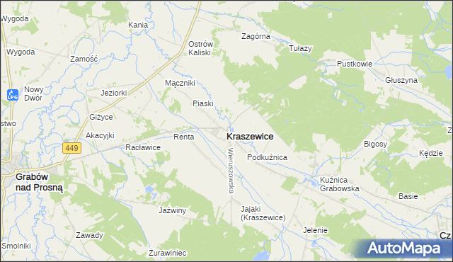 mapa Kraszewice powiat ostrzeszowski, Kraszewice powiat ostrzeszowski na mapie Targeo