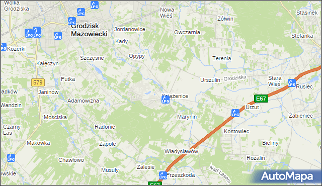 mapa Książenice gmina Grodzisk Mazowiecki, Książenice gmina Grodzisk Mazowiecki na mapie Targeo
