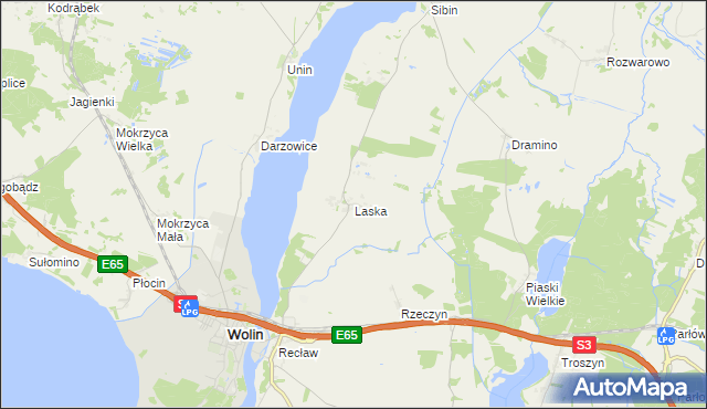 mapa Laska gmina Wolin, Laska gmina Wolin na mapie Targeo