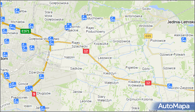mapa Lasowice gmina Jedlnia-Letnisko, Lasowice gmina Jedlnia-Letnisko na mapie Targeo