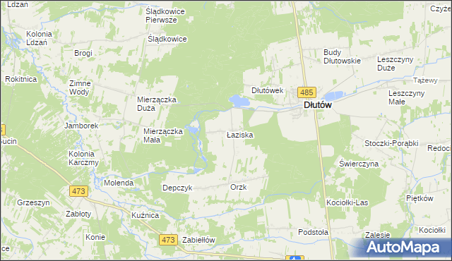 mapa Łaziska gmina Dłutów, Łaziska gmina Dłutów na mapie Targeo