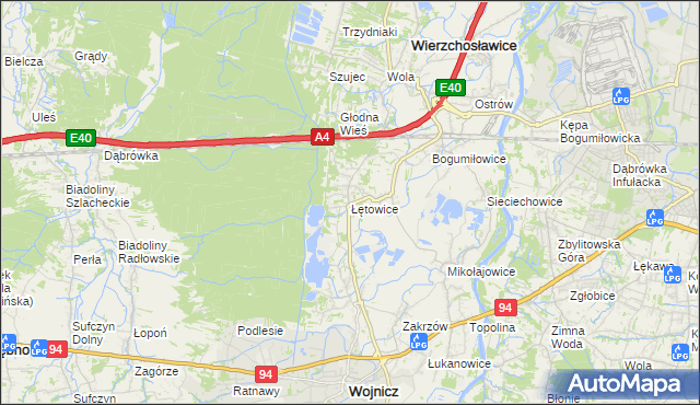 mapa Łętowice gmina Wierzchosławice, Łętowice gmina Wierzchosławice na mapie Targeo