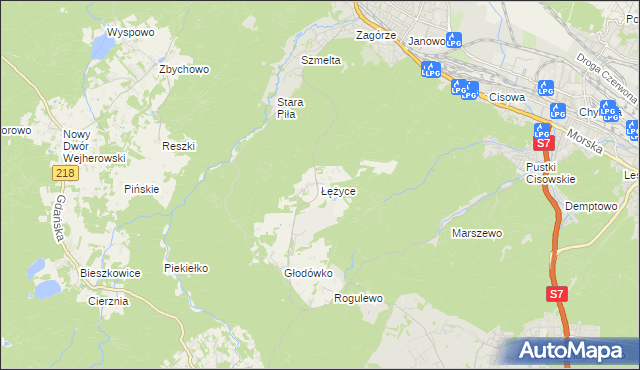 mapa Łężyce gmina Wejherowo, Łężyce gmina Wejherowo na mapie Targeo