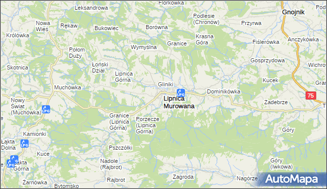 mapa Lipnica Murowana, Lipnica Murowana na mapie Targeo