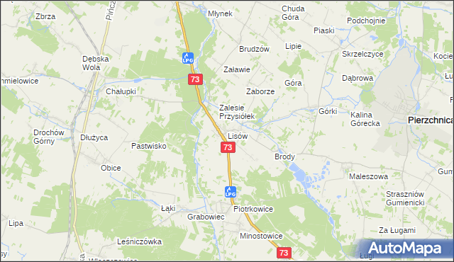 mapa Lisów gmina Morawica, Lisów gmina Morawica na mapie Targeo