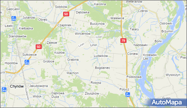 mapa Ludwików gmina Chynów, Ludwików gmina Chynów na mapie Targeo