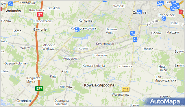 mapa Ludwinów gmina Kowala, Ludwinów gmina Kowala na mapie Targeo