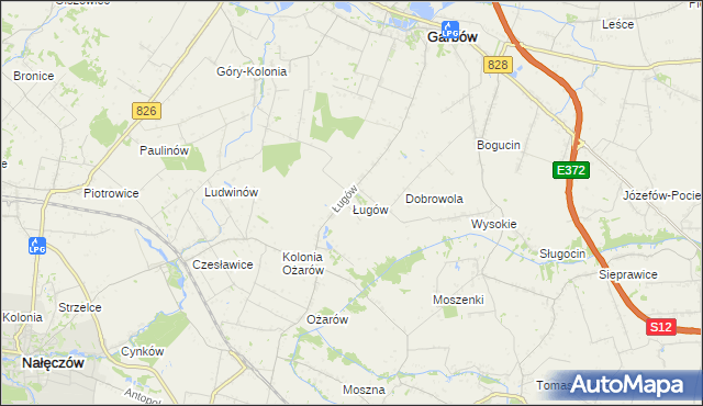 mapa Ługów gmina Jastków, Ługów gmina Jastków na mapie Targeo