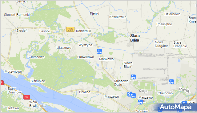 mapa Mańkowo gmina Stara Biała, Mańkowo gmina Stara Biała na mapie Targeo