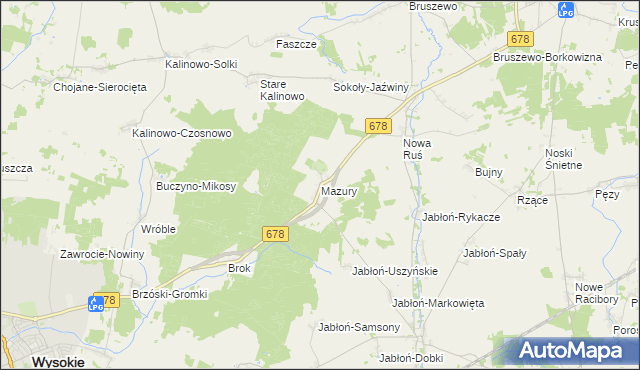mapa Mazury gmina Wysokie Mazowieckie, Mazury gmina Wysokie Mazowieckie na mapie Targeo