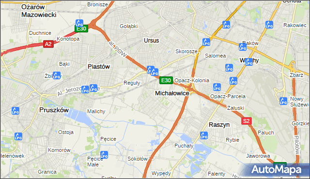 mapa Michałowice powiat pruszkowski, Michałowice powiat pruszkowski na mapie Targeo