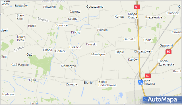 mapa Mikołajew gmina Łęczyca, Mikołajew gmina Łęczyca na mapie Targeo