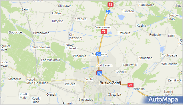 mapa Mikułowice gmina Busko-Zdrój, Mikułowice gmina Busko-Zdrój na mapie Targeo