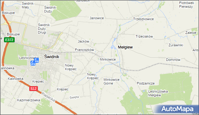 mapa Minkowice gmina Mełgiew, Minkowice gmina Mełgiew na mapie Targeo