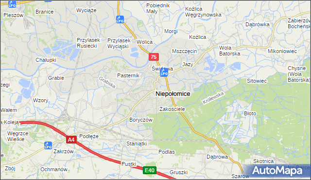mapa Niepołomice, Niepołomice na mapie Targeo