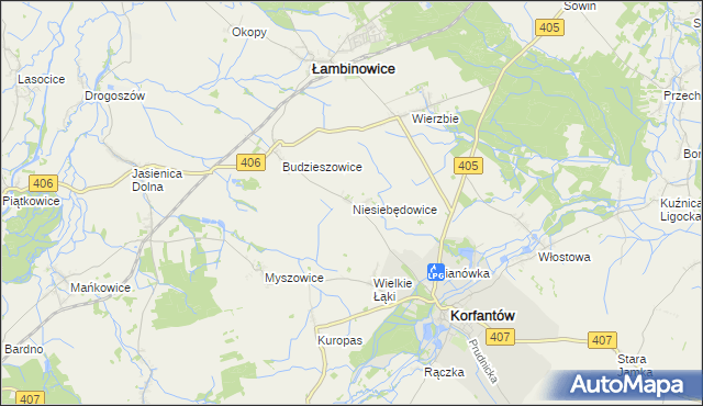 mapa Niesiebędowice, Niesiebędowice na mapie Targeo