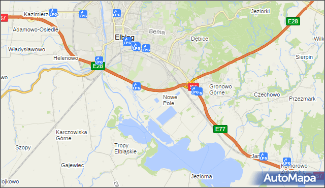 mapa Nowe Pole gmina Elbląg, Nowe Pole gmina Elbląg na mapie Targeo