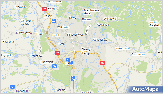 mapa Nowego Targu, Nowy Targ na mapie Targeo
