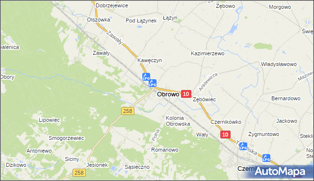 mapa Obrowo powiat toruński, Obrowo powiat toruński na mapie Targeo