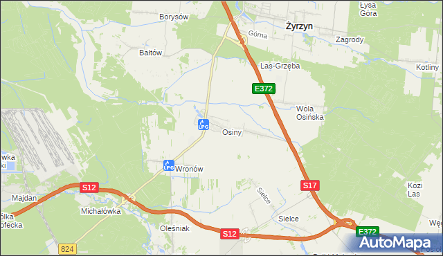 mapa Osiny gmina Żyrzyn, Osiny gmina Żyrzyn na mapie Targeo