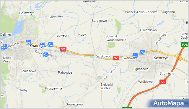 mapa Paczkowo gmina Swarzędz, Paczkowo gmina Swarzędz na mapie Targeo