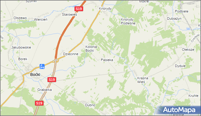 mapa Pasieka gmina Boćki, Pasieka gmina Boćki na mapie Targeo