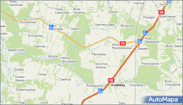 mapa Pękoszew, Pękoszew na mapie Targeo