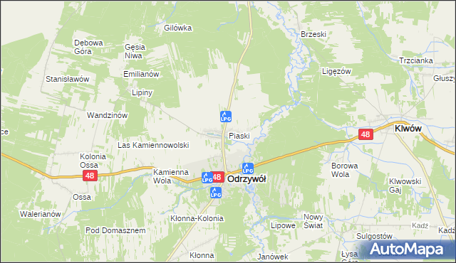 mapa Piaski gmina Odrzywół, Piaski gmina Odrzywół na mapie Targeo