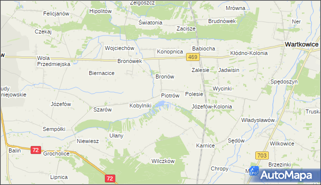 mapa Piotrów gmina Poddębice, Piotrów gmina Poddębice na mapie Targeo