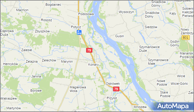 mapa Podgórzyce gmina Warka, Podgórzyce gmina Warka na mapie Targeo