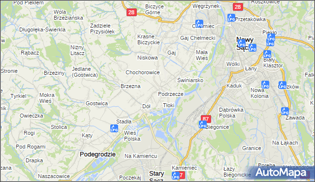 mapa Podrzecze gmina Podegrodzie, Podrzecze gmina Podegrodzie na mapie Targeo