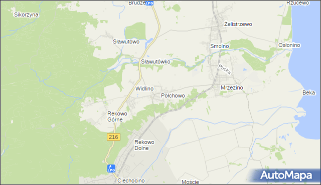 mapa Połchowo gmina Puck, Połchowo gmina Puck na mapie Targeo