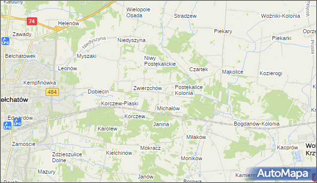 mapa Postękalice, Postękalice na mapie Targeo